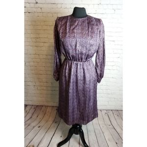 80s Vintage Secretary Sheer Sleeve Purple Dress